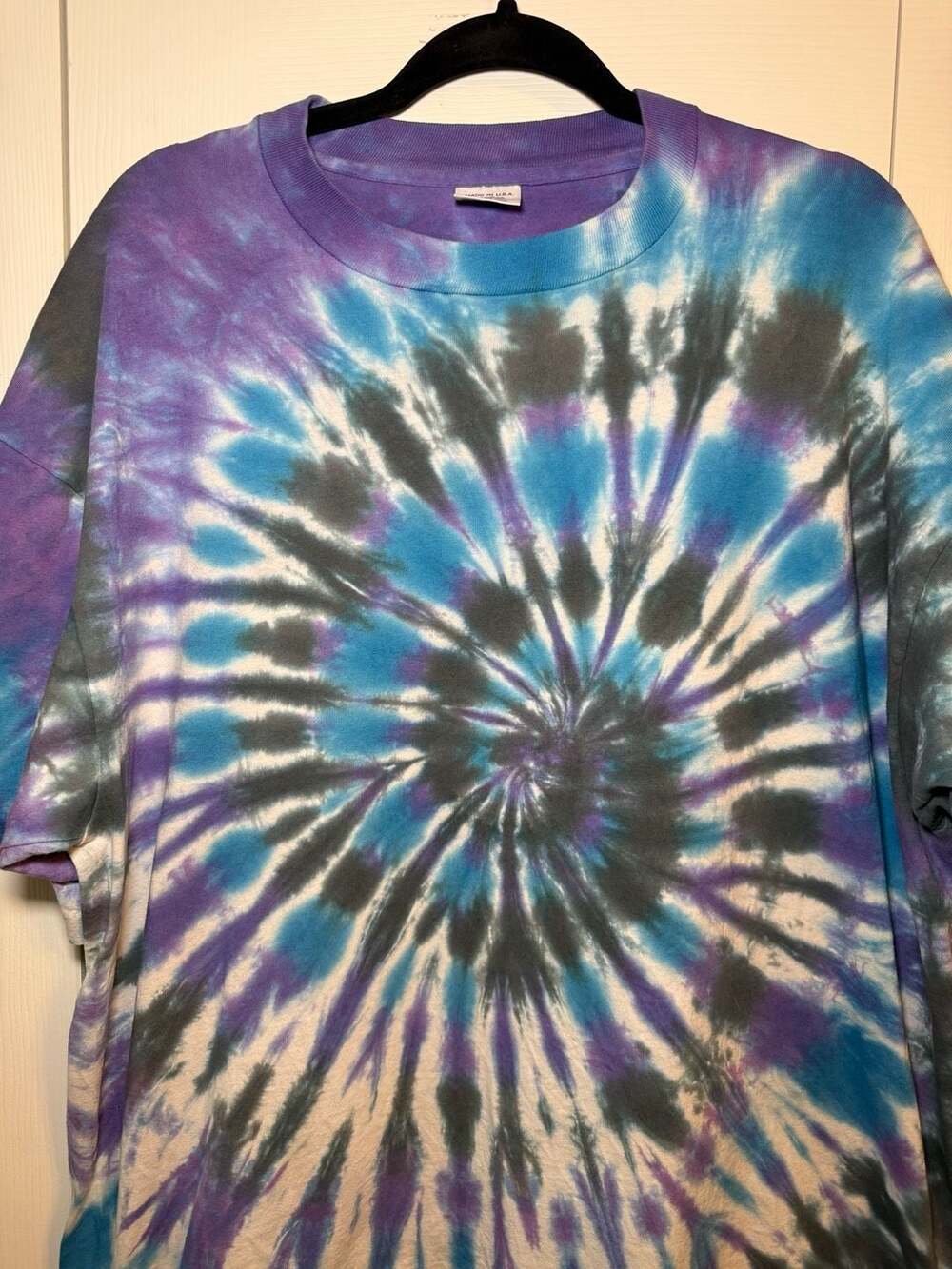 Vintage Tie Dye T-Shirt XL Blue Purple Spiral Sunburst Single Stitch Made in USA